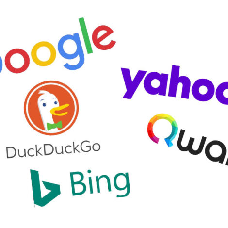 L'image montre quatre moteurs de recherche populaires : Google, Yahoo!, Qwant et DuckDuckGo, ainsi que Bing.